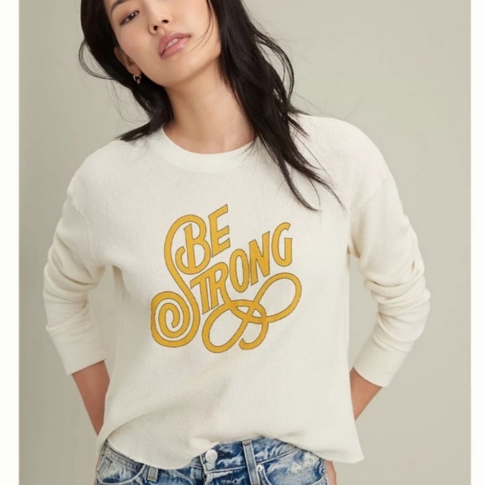 Anthropologie "Be Strong" Long Sleeve Thermal Graphic Tee Size XS